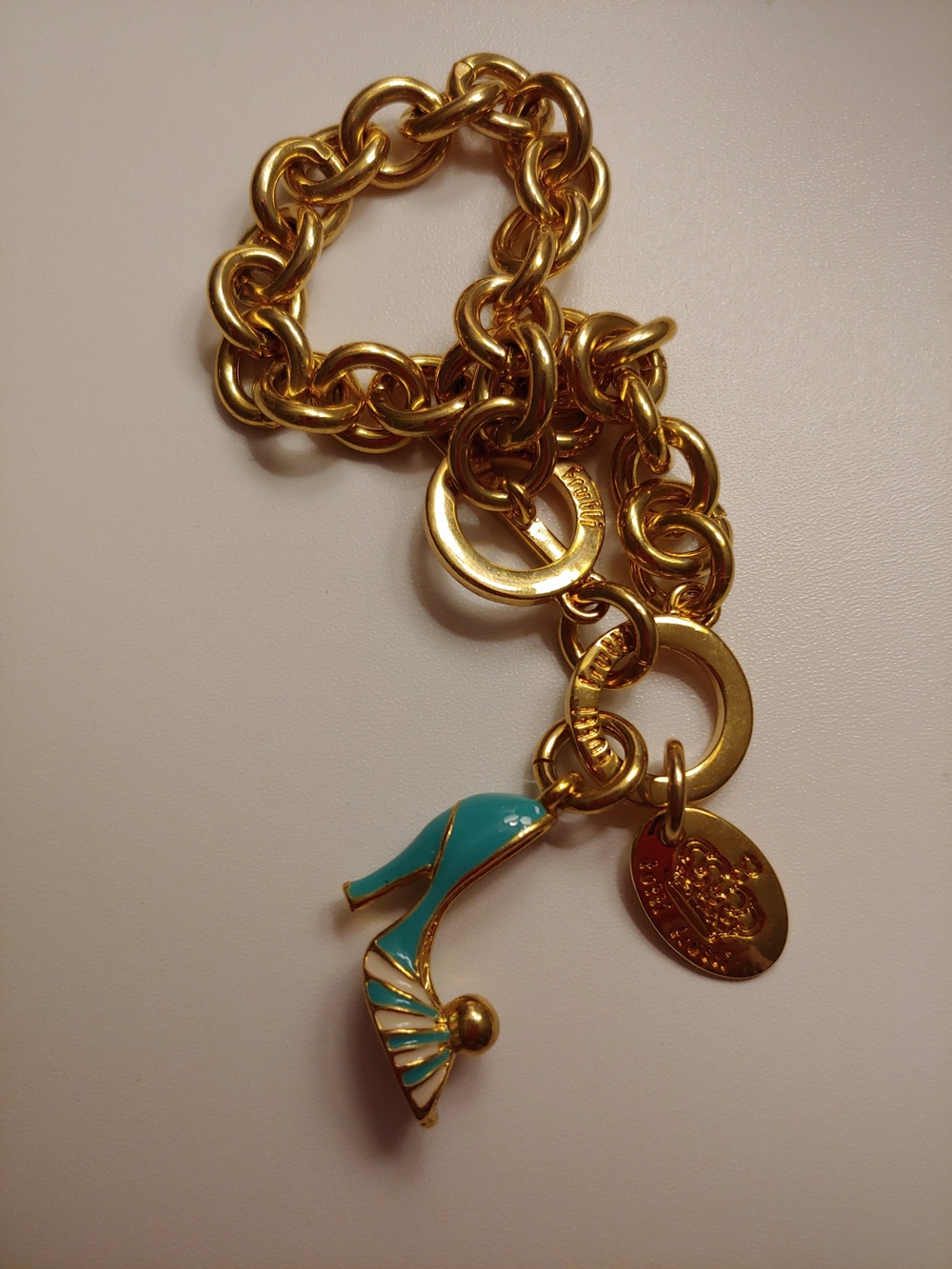 Juicy Couture Gold-Tone Link Bracelet with Turquoise Enamel Heel Charm